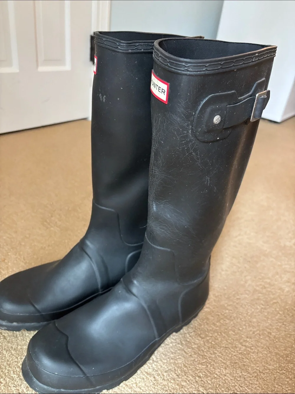 Hunter Matte Men’s Black Tall Rubber Boots with Side Buckle